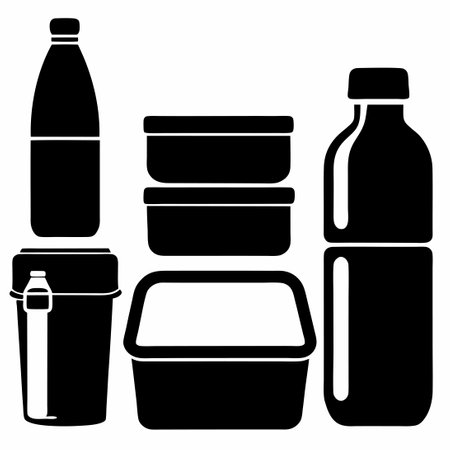 Eco-Friendly Reusable Food Containers and Water Bottles Set for Sustainable Livingのイラスト素材