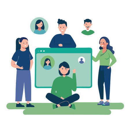 People Using Search Engine on Landing Page with Vibrant Illustration