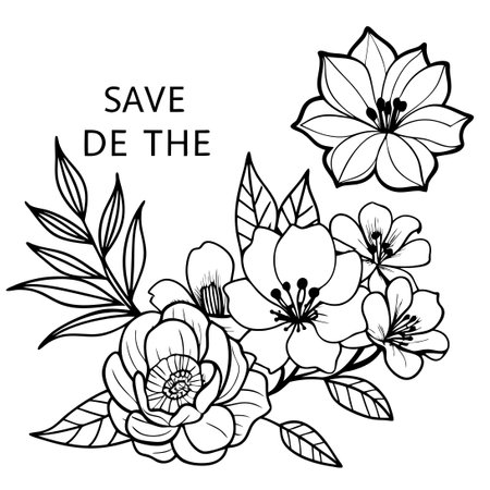 Delicate Floral Save the Date Invitation with Dazzling Watercolor Detailsのイラスト素材