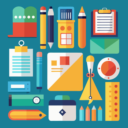 Extensive Assortment of Professional Stationery Icons for Business and Officeのイラスト素材