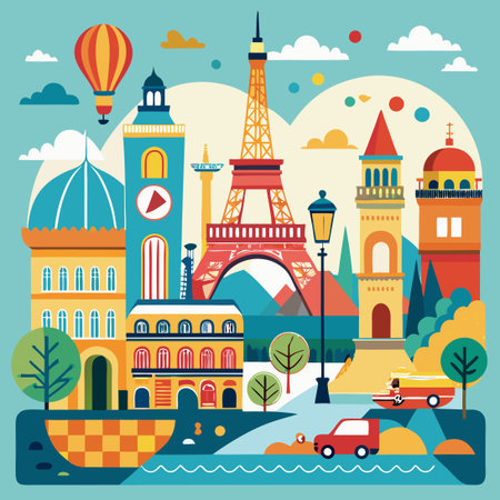 Iconic Landmarks of Paris under the Parisian Skyのイラスト素材