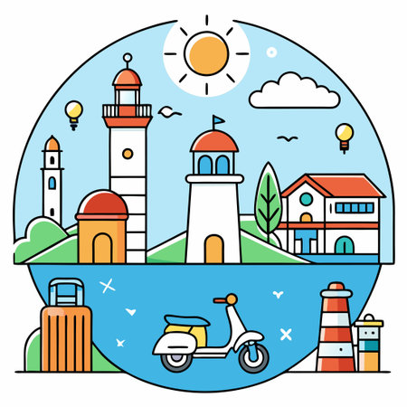 Summer Vacation at the Seaside, Complete Icon Set for Your Travel Adventuresのイラスト素材