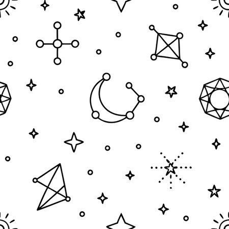 Celestial Mystic Esoteric Seamless Vector Pattern with Cosmic and Zodiac Elements