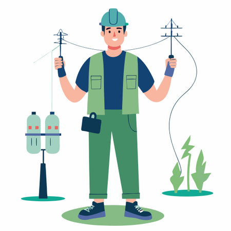 Comprehensive Vector Illustration Set Depicting the Diverse Roles of Electrical Workersのイラスト素材