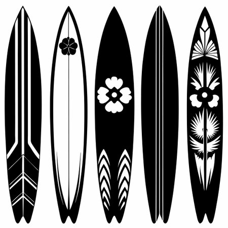 Retro Surfboard Silhouettes in a Vintage Vector Pack Set of Twoのイラスト素材