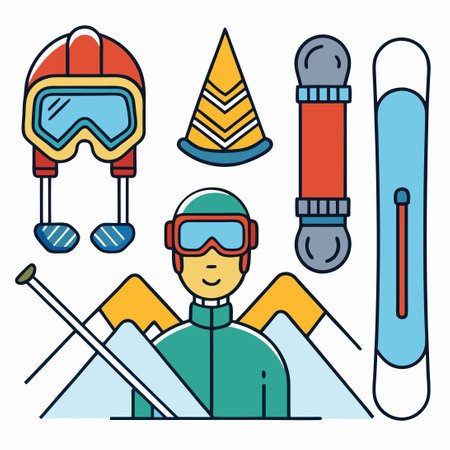 Winter sport. Skiing, skiing and snowboarding. Vector illustrationのイラスト素材