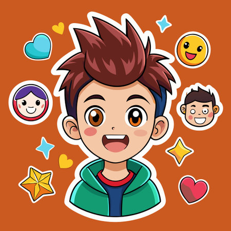 Vibrant and Expressive Boy Faces Stickers for Your Collectionのイラスト素材