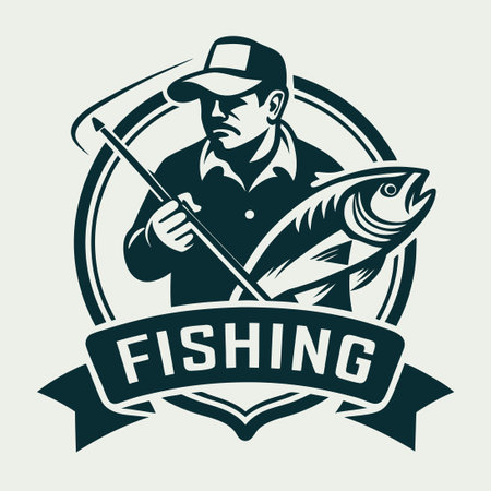 Vintage Fishing Vector Logo with a Classic and Detailed Designのイラスト素材