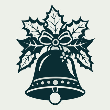 Festive Bell Adorned with Holly and Berries, Perfect for Holiday Decorのイラスト素材