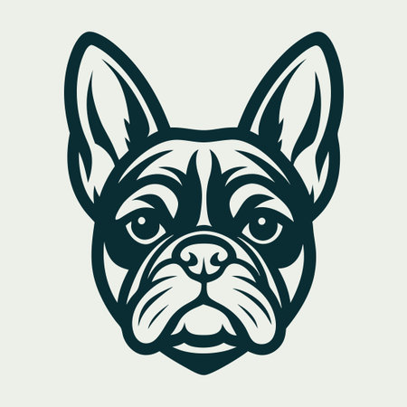Vector Illustration of a Frenchie Dog Face with Sharp Lines and a Solid Black Fillのイラスト素材
