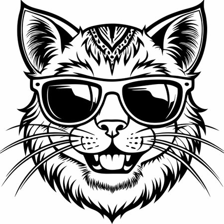 Cool Cat Mascot Logo Character Wearing Sunglasses and Smilingのイラスト素材