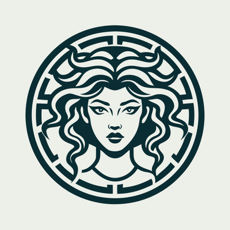 Circular Medusa Queen Vector Logo for Business Identityのイラスト素材