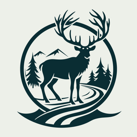 Intricate Vector Illustration of Elk Creek: A Cascading Waterfall and Majestic Elkのイラスト素材