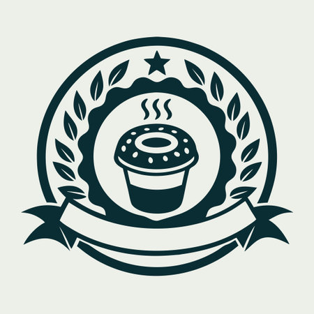 Enticing Logo Emblem for Cozy Cafe or Bakery Featuring Donuts and Coffeeのイラスト素材