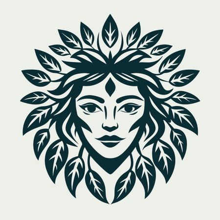 Nature-Inspired Facial Symbol with Verdant Foliage Embellishmentのイラスト素材