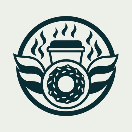 Delicious Donuts and Aromatic Coffee Logo for Cafe or Bakeryのイラスト素材