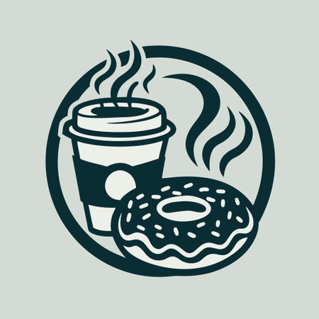Enticing Cafe or Bakery Emblem Featuring Donuts and Coffeeのイラスト素材