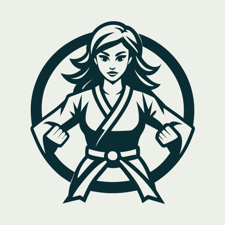 Fierce Female Martial Art Warrior Character, Vector Logo Designのイラスト素材