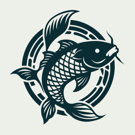 Intricate Koi Fish Vector Logo with Grudge Aestheticのイラスト素材
