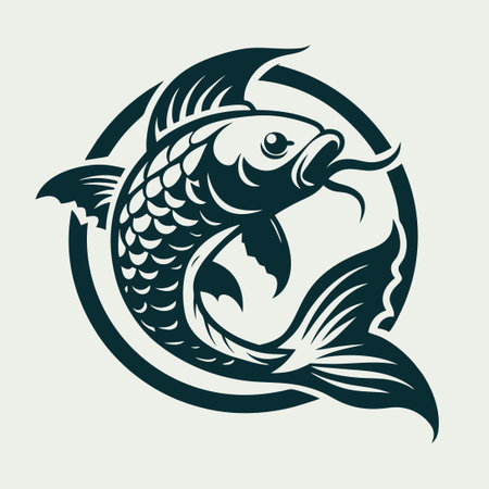 Grudge-Inspired Vector Logo of a Koi Fish with Intricate Artistic Detailsのイラスト素材