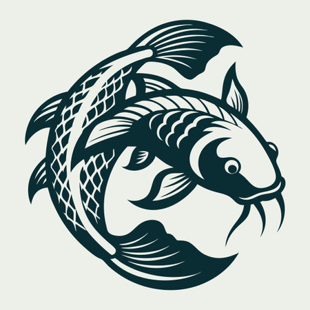 Grudge-Style Vector Logo Artwork Depicting a Koi Fishのイラスト素材
