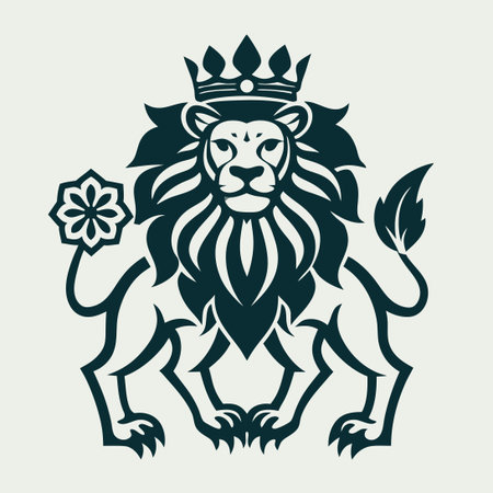 Majestic Lion Crowned with Flowers: A Symbol of Strength and Royaltyのイラスト素材