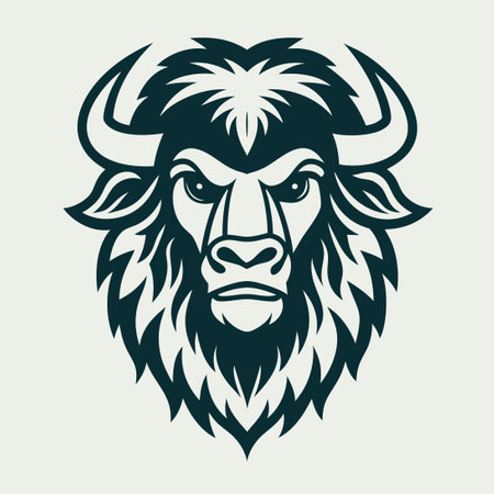Majestic Long-Haired Buffalo Logo Design Featuring a Powerful Bison Bullのイラスト素材