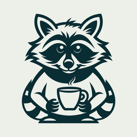 Stylized Raccoon Logo Holding a Coffee Mugのイラスト素材