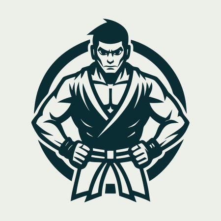 Vector Logo of a Male Martial Artist in Action with a Katana (Ch)のイラスト素材