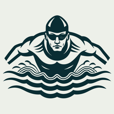 Creative Vector Illustration of a Male Swimmer with Bold Silhouetteのイラスト素材