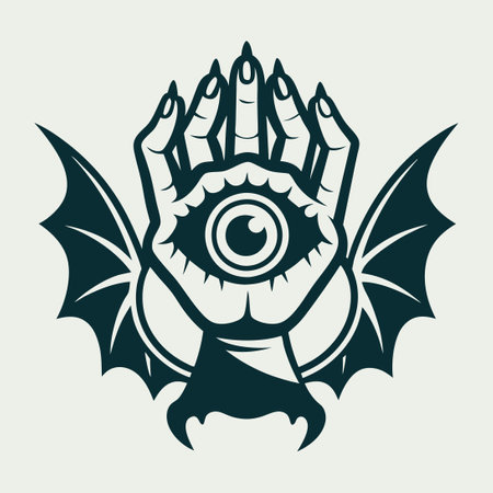 Monstrous Hand with Eerie Winged Eye: A Striking Vector Logoのイラスト素材