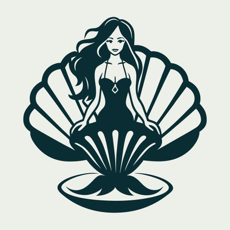 Enchanting Mermaid Vector Logo with Conch Shell and Eleganceのイラスト素材
