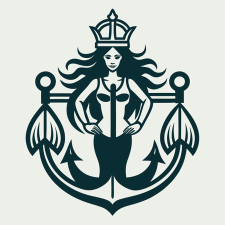 Enchanting Modern Mermaid Anchor Logo with Heraldic Elementsのイラスト素材