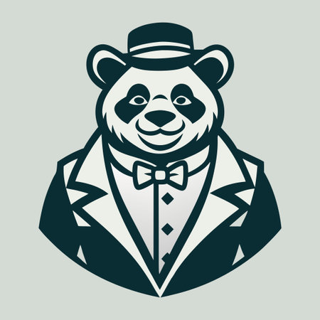 Charming Panda Gentleman Vector Logo with Monocle and Top Hatのイラスト素材