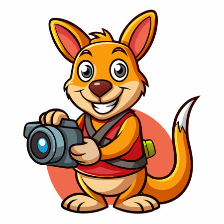 Kangaroo Mascot Photographer Character with Camera and Pouchのイラスト素材
