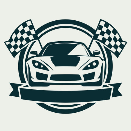 Vectorized Logo of a Race Car Speeding Along a Racetrackのイラスト素材