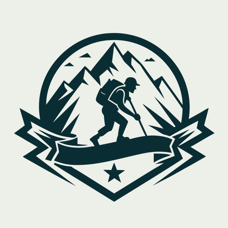 Vintage Rock Mountain Climbing Emblem with Vector Illustrationのイラスト素材