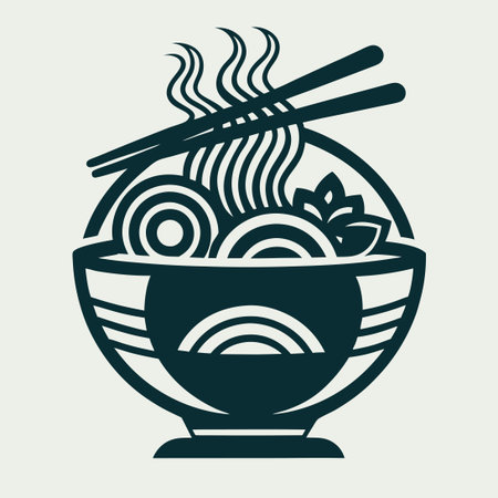 Japanese Ramen Logo with Noodle Illustration and Vector Elementsのイラスト素材
