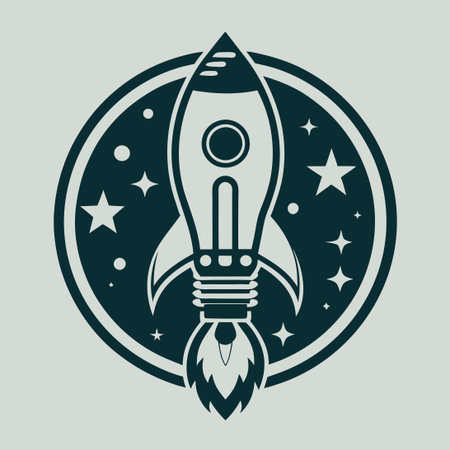 Space-Bound Rocket Logo with Innovative Light Bulb Vector Designのイラスト素材