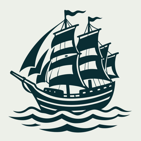 Adventure-Ready Sail Ship Navigating Majestic Ocean Watersのイラスト素材