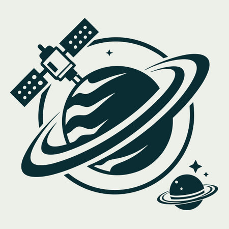 Pluto Planet in Cosmos with Satellites and Vector Logoのイラスト素材