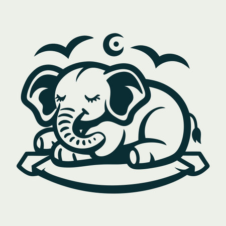 Peaceful Slumber: Sleeping Elephant Lying Cozy on a Pillowのイラスト素材