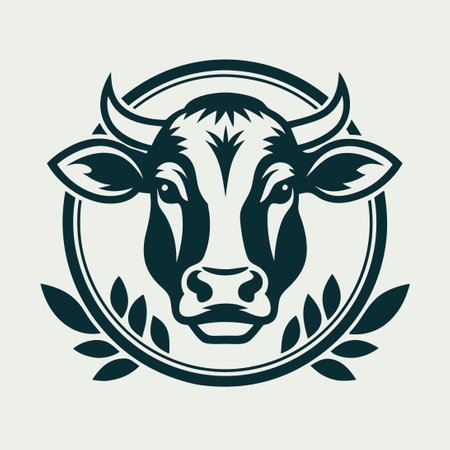 Intricate Vector Illustration of a Minimalistic Cow Head Silhouette in a Circular Frameのイラスト素材