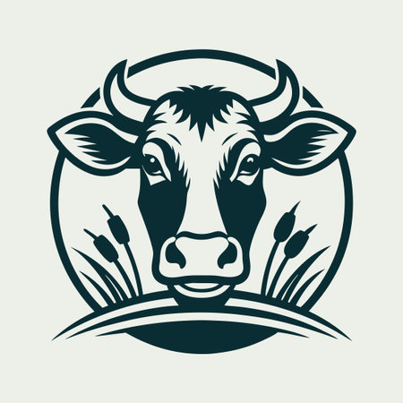 Detailed Vector Logo Depicting a Serene Cow Farm with Clean Linesのイラスト素材