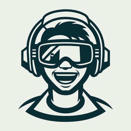 Vector Logo Featuring a Smiling Person Donning a VR Headsetのイラスト素材