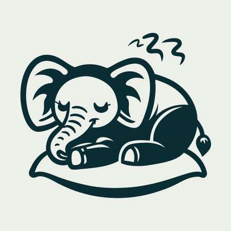 Slumbering Elephant: Tranquil Vector Logo Resting on a Pillowのイラスト素材