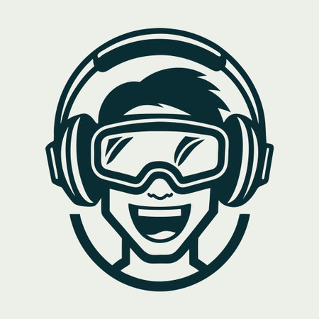 Smiling Person Wearing a VR Headset Character Logo Illustration in Vectorのイラスト素材