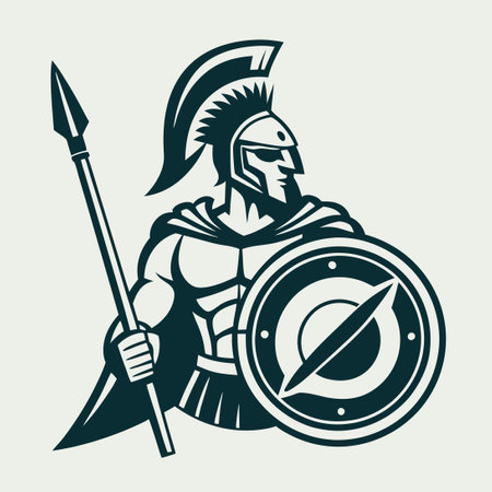 The Unstoppable Spartan: Fierce Warrior with Shield and Spearのイラスト素材