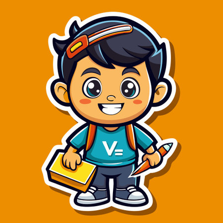 Stationery Mascot Sticker Featuring a Kid with Logo Vector (2)のイラスト素材