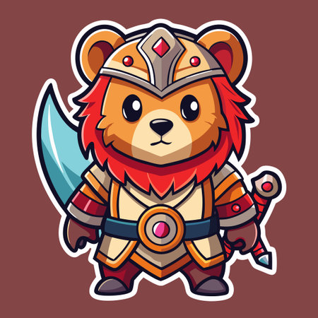 Adorable Sticker Featuring a Cute and Brave Bear Warrior Mascot Vector Logoのイラスト素材